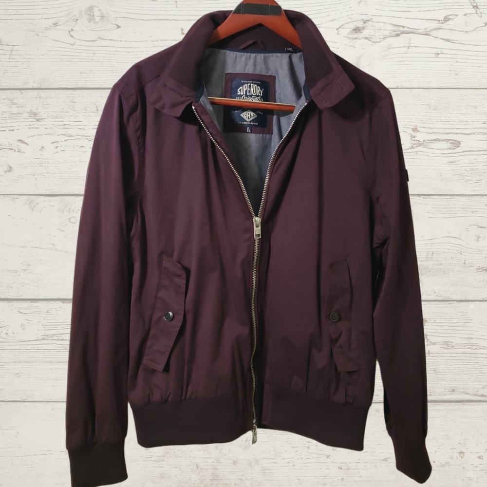 MINT - SUPERDRY Jacket, XXL, Burgundy, Full Zip, 2 Pockets, Bomber, Varsity